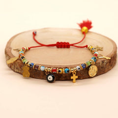 GLASS DEMON EYE METAL PENDANT TASSEL BRACELET_CWMM3807