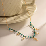 FRENCH TURQUOISE CROSS PENDANT NECKLACE_CWAJE0616