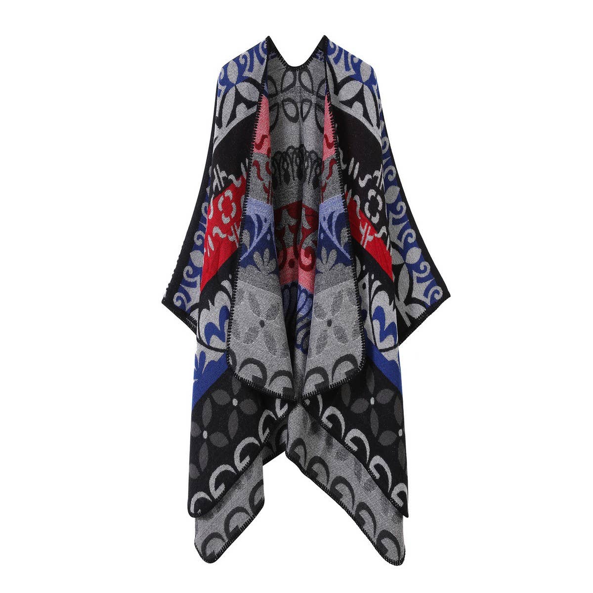 SHAWL SCARF KNITTED JACQUARD SLIT CAPE_CWASC2259