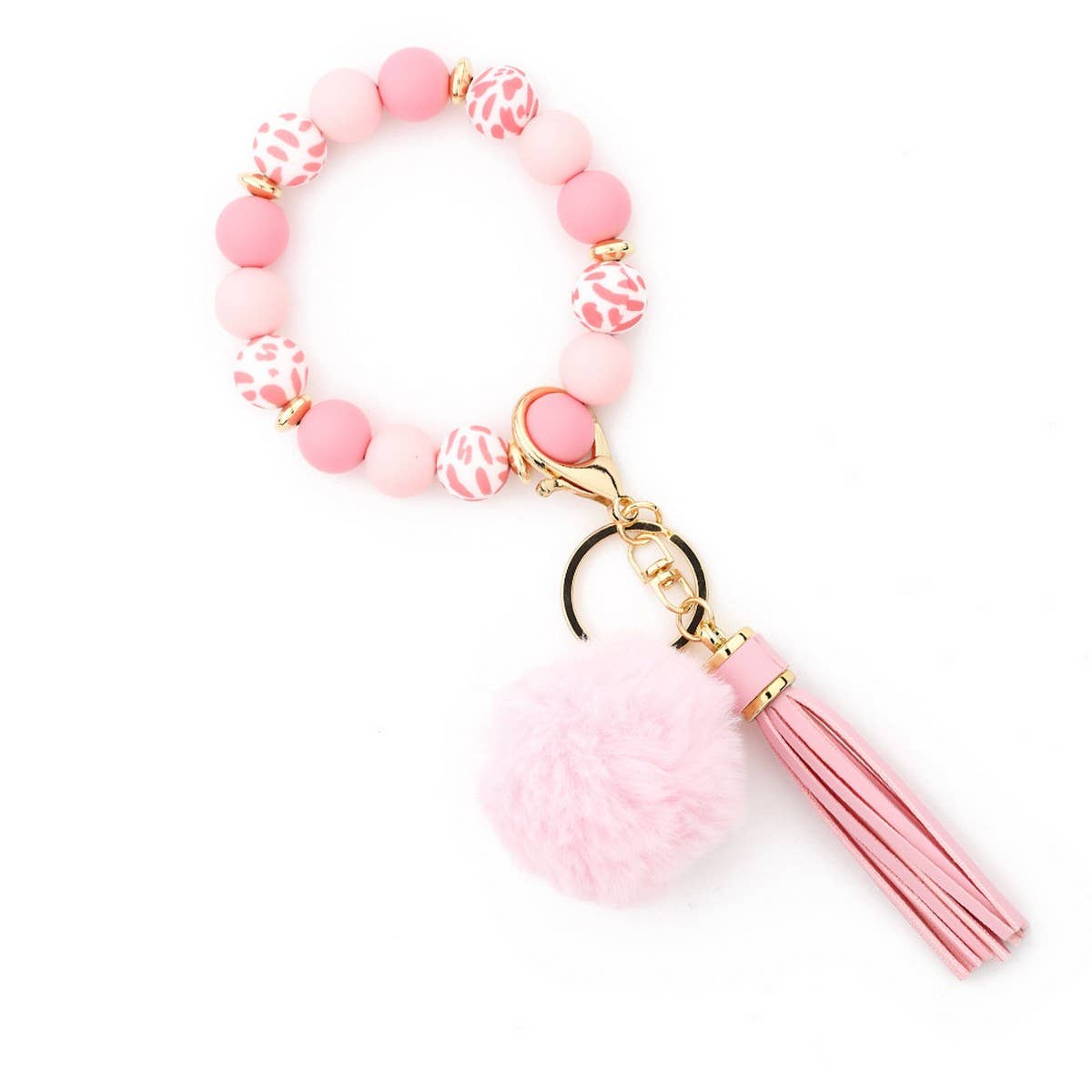 POM POM TASSEL KEYCHAIN SILICONE BEAD BRACELET_CWAB5016