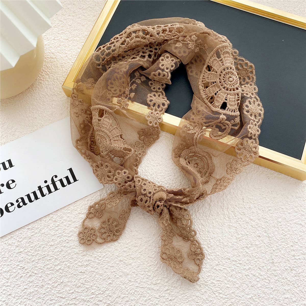 LACE FLORAL TRIANGLE SCARF NECK HAIR WRAP_CWASC0851