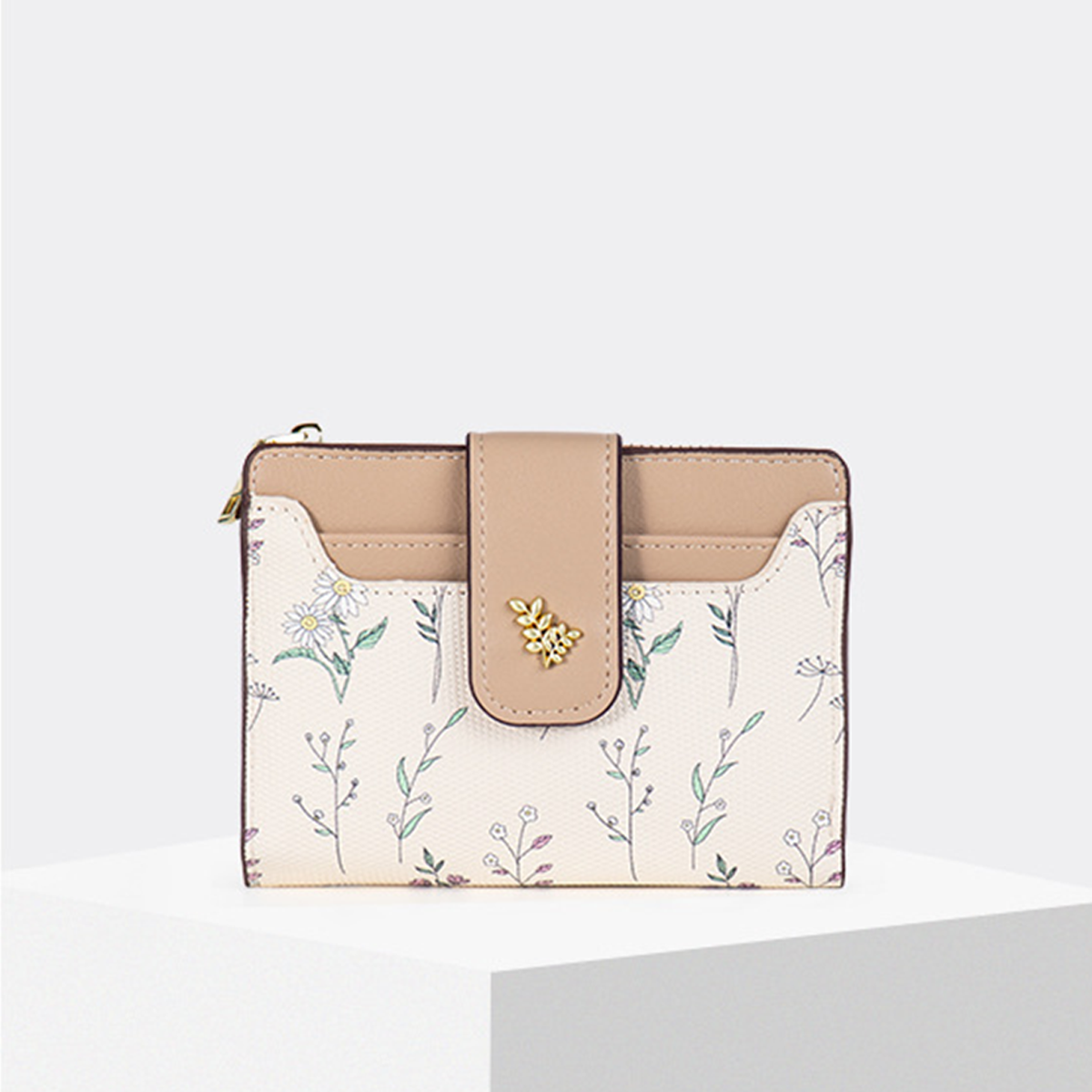 Fresh Floral Colorblock Mini Wallet With Zipper_Cwab06212