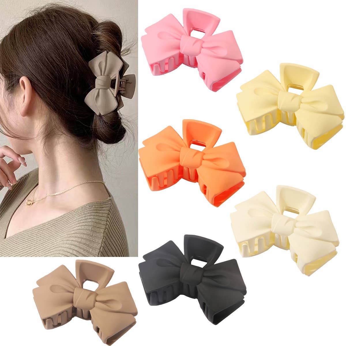 Cwaha07452_Korean Bow Hair Claw Clip For Women Updo