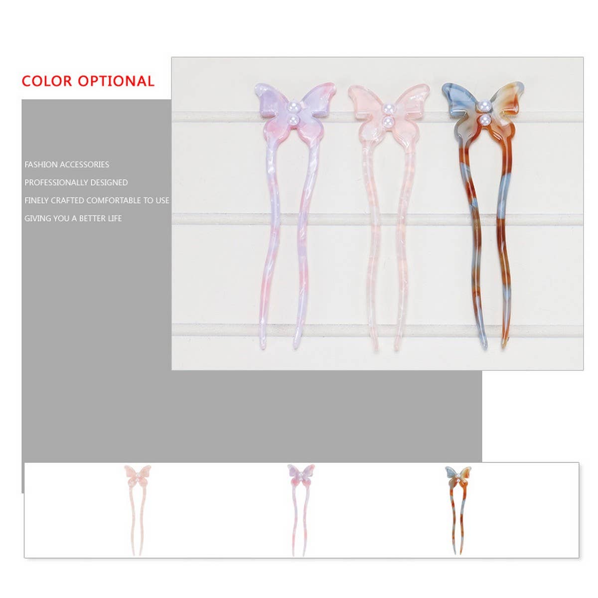 BUTTERFLY ACETATE HAIRPIN U SHAPED PEARL HAIRPIN_CWAHA4207