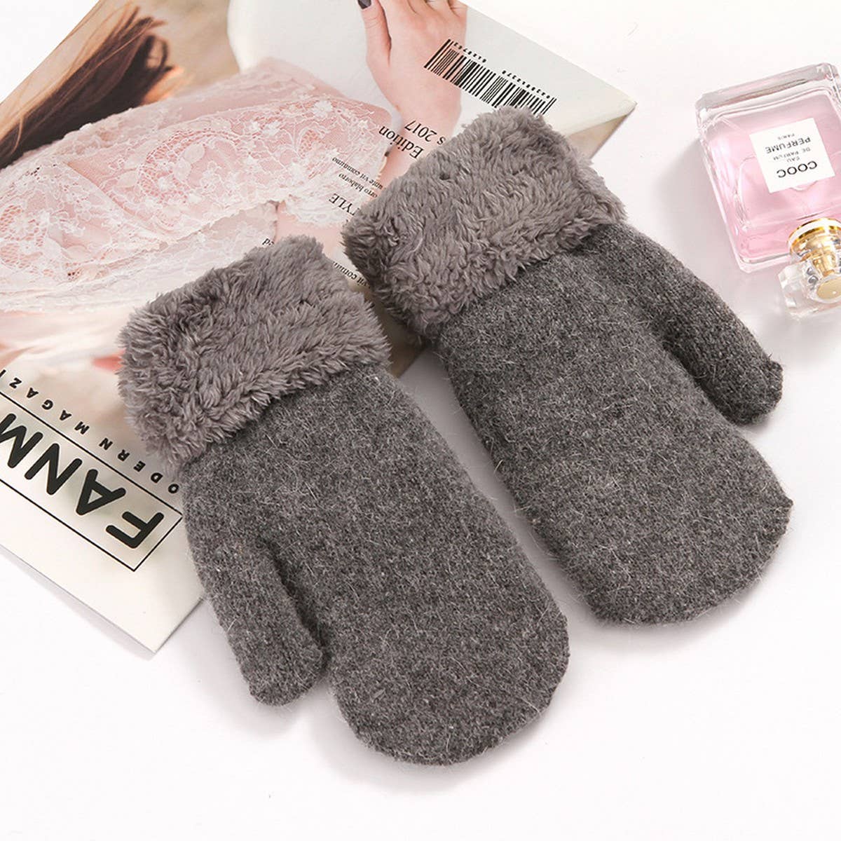 CUTE BUNNY FUR MITTENS WARM DOUBLE FLEECE_CWAG0250