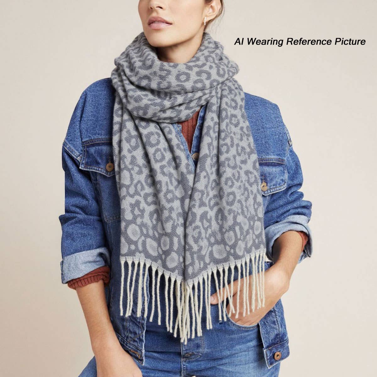 LEOPARD JACQUARD SCARF FAUX CASHMERE WINTER WRAP_CWASC0971