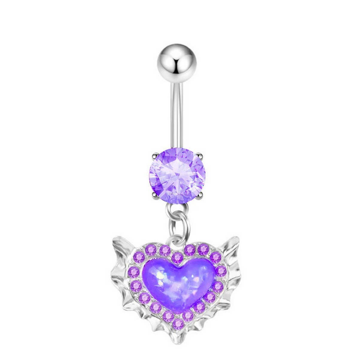 HEART OPAL ZIRCON BELLY BUTTON RING_CWMM9464