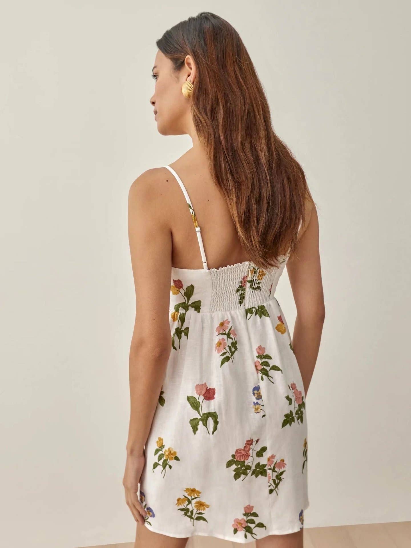 Stylish Little Floral High Waist Low Neck Dress