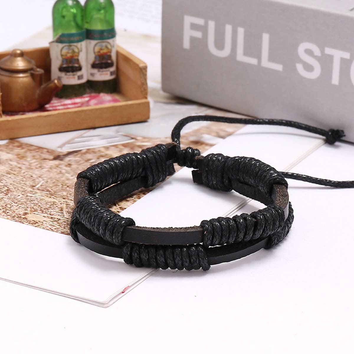 MENS SIMPLE VINTAGE BRAIDED LEATHER BRACELET_CWMM4478