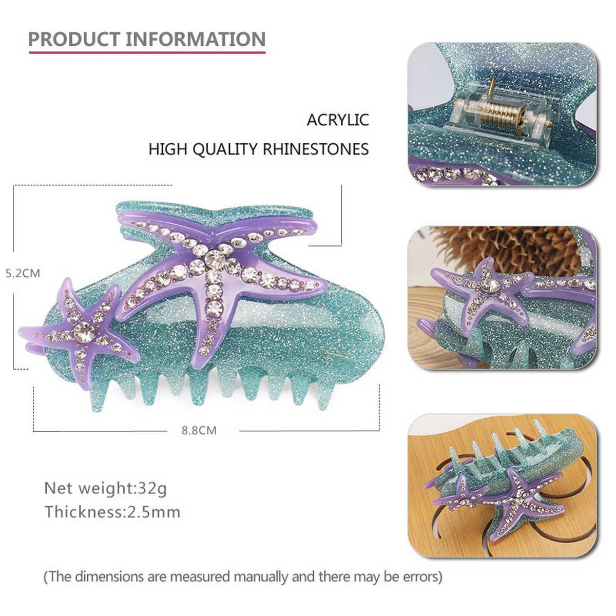 STARFISH SHARK CLIP LIGHT LUXURY DIAMOND HAIRPIN_CWAHA4426