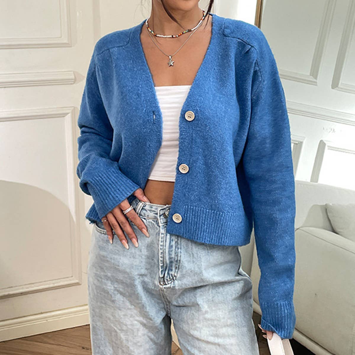 Solid Color Simple High Waist Knit Cardigan