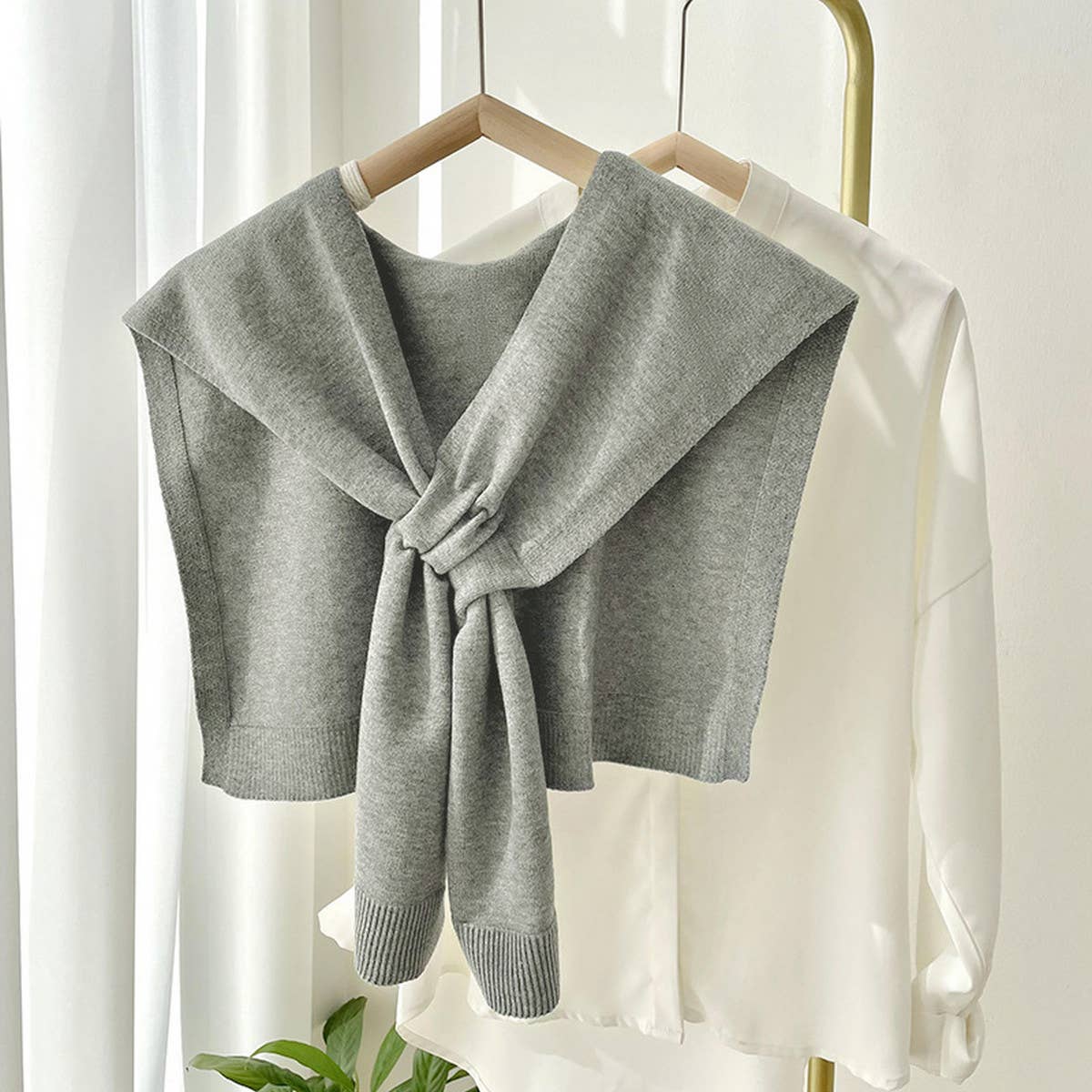 SOLID COLOR KNITTED KNOTTED SHAWL CASUAL COZY _CWASC0757