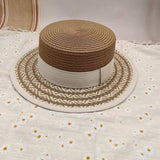 SUMMER RETRO FLAT TOP STRAW HAT FOR WOMEN_CWAH3510