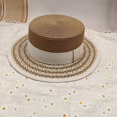 SUMMER RETRO FLAT TOP STRAW HAT FOR WOMEN_CWAH3510