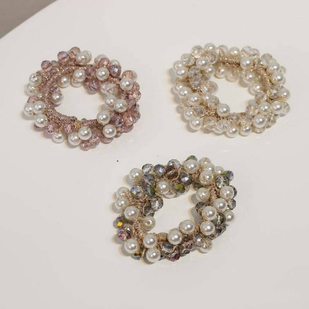 BOHO CRYSTAL PEARL BEADED HAIR TIE CUTE GIRL BAND_CWAHA6779