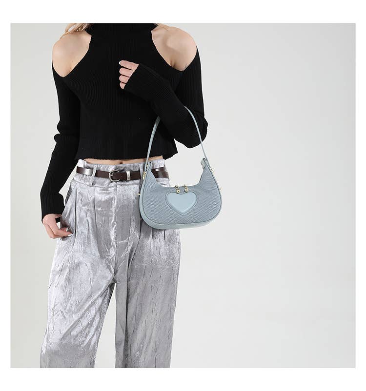 Solid-Color Simple Heart-Shaped Underarm Bag