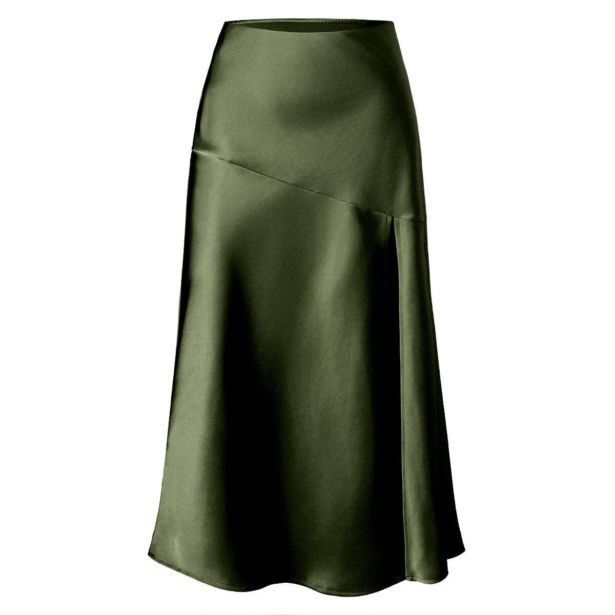 SATIN SKIRT HIGH WAIST ELASTIC SLIT LONG SKIRT_CWBSS0405
