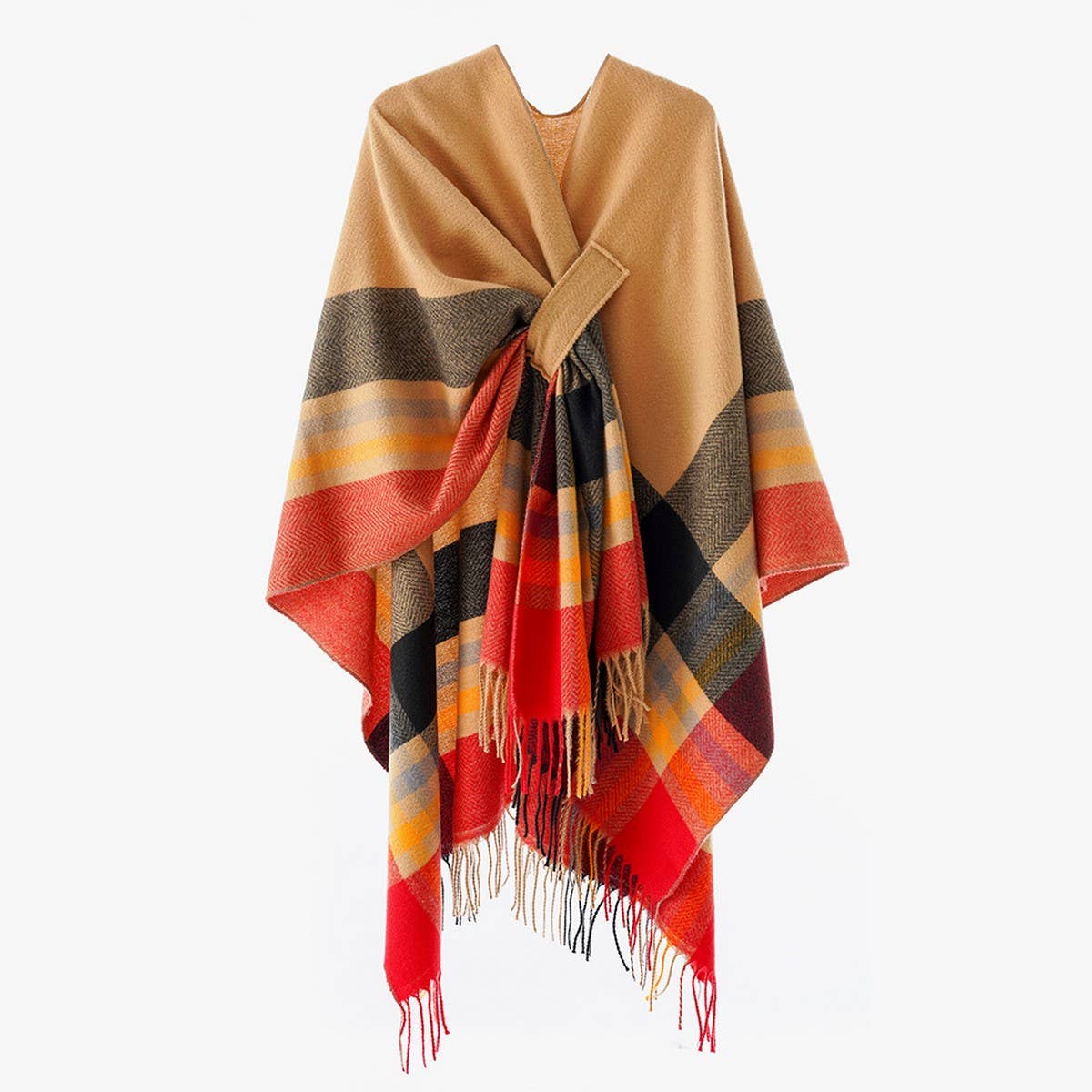 NEW KNITTED TASSEL DOUBLE SIDED PLAID SHAWL_CWMM2085