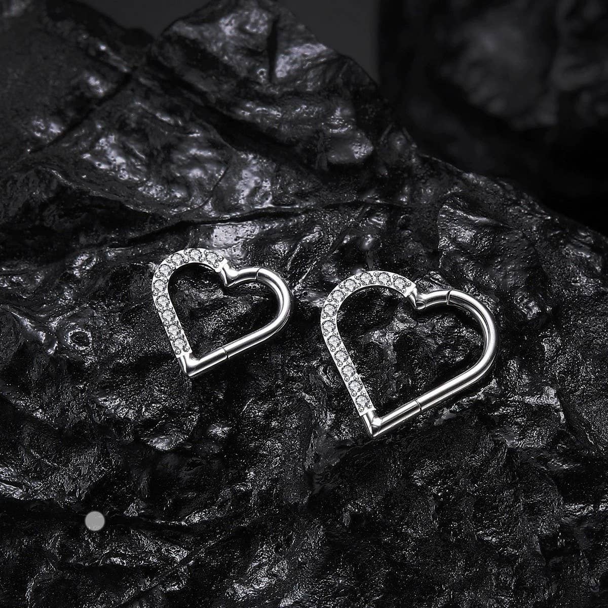 Zircon Heart Nose Stud & Hoop Stainle Steel_Cwmm9518