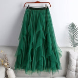 Tulle Skirt Mid-Length High Waist Pleated Skirt_Cwbls0397
