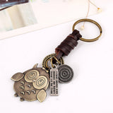 Vintage Bronze Owl Braided Cowhide Keychain_Cwmm4720