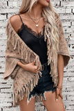 Cwocas0049_Colorful Plaid Knitted Fringed Cape Shawl