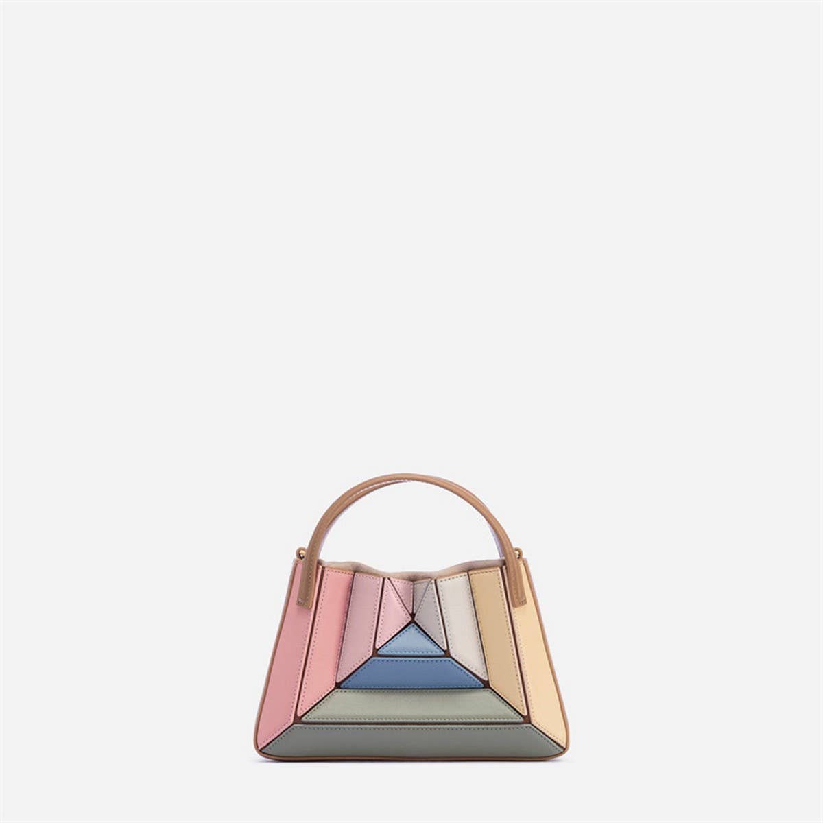 Triangular Foldin Bag Multi-Color Stitching Handbag_Cwab1939