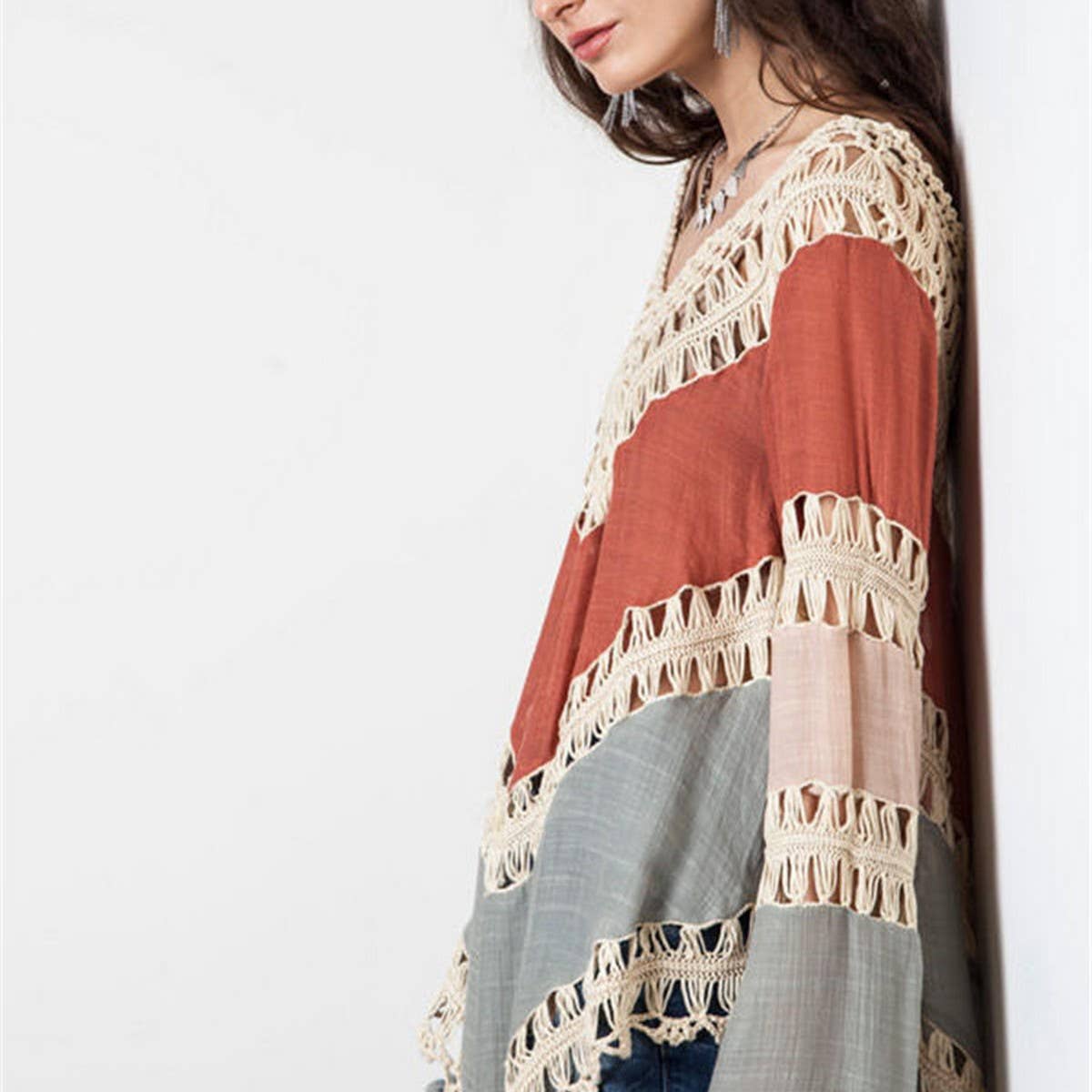 BOHEMIAN LONG SLEEVE BEACH SWIMSUIT COVER UP_CWMW0646