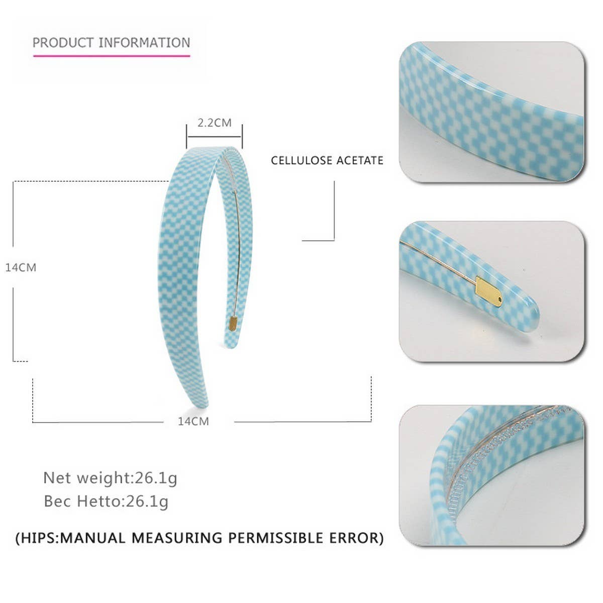 CHECKERBOARD HAIRPIN HEADBAND WIDE BRIM HEADBAND_CWAHA4380