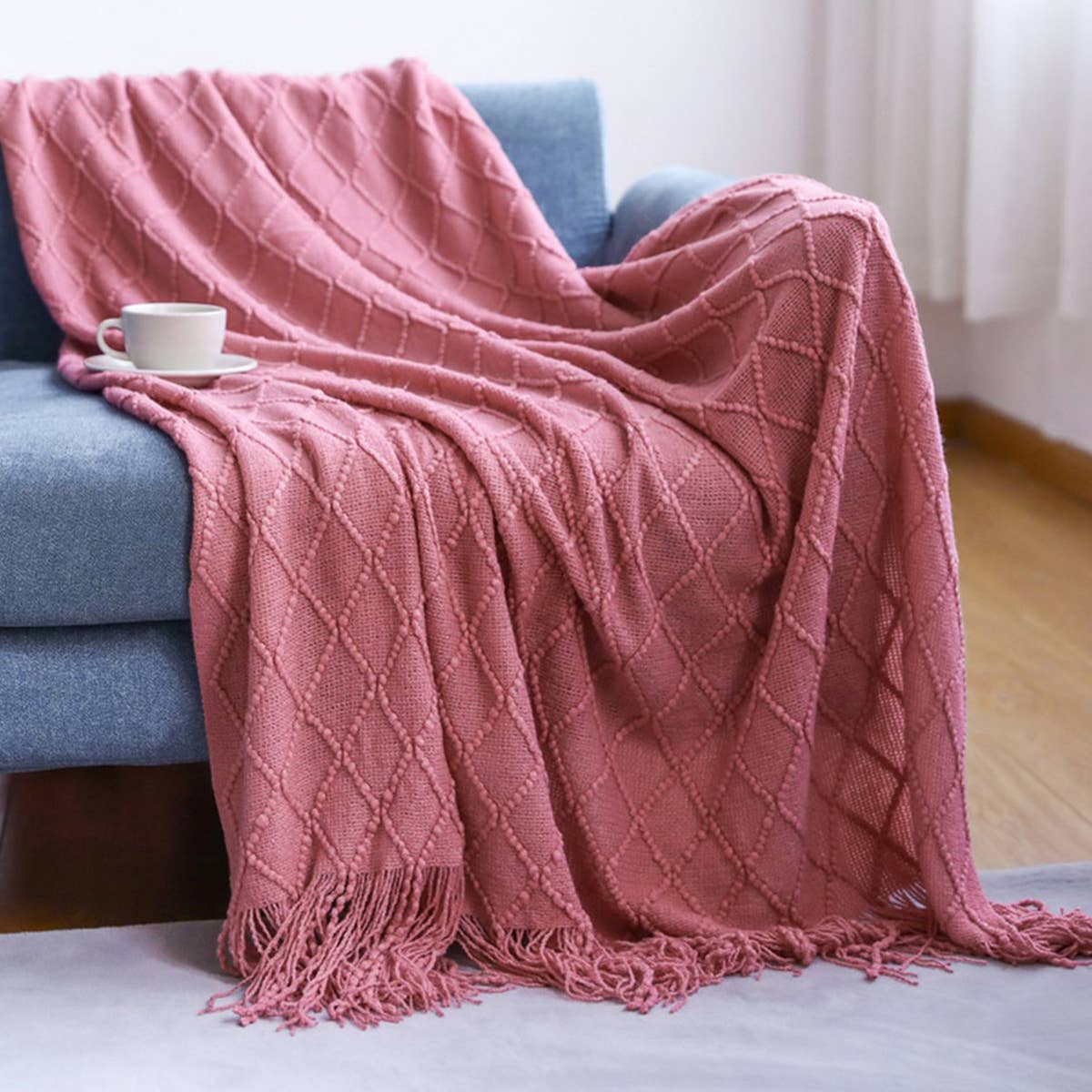 KNITTED TASSEL THIN BLANKET SOFA BLANKET_CWMM0183