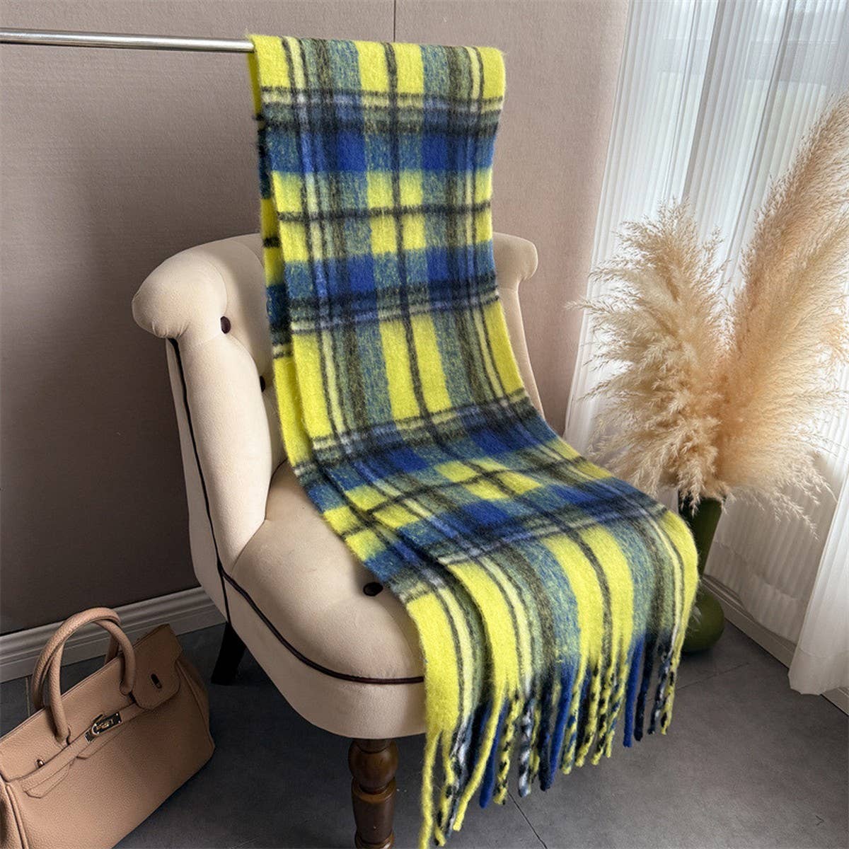 Rainbow Mohair Plaid Scarf Women Winter Wrap_Cwasc03465
