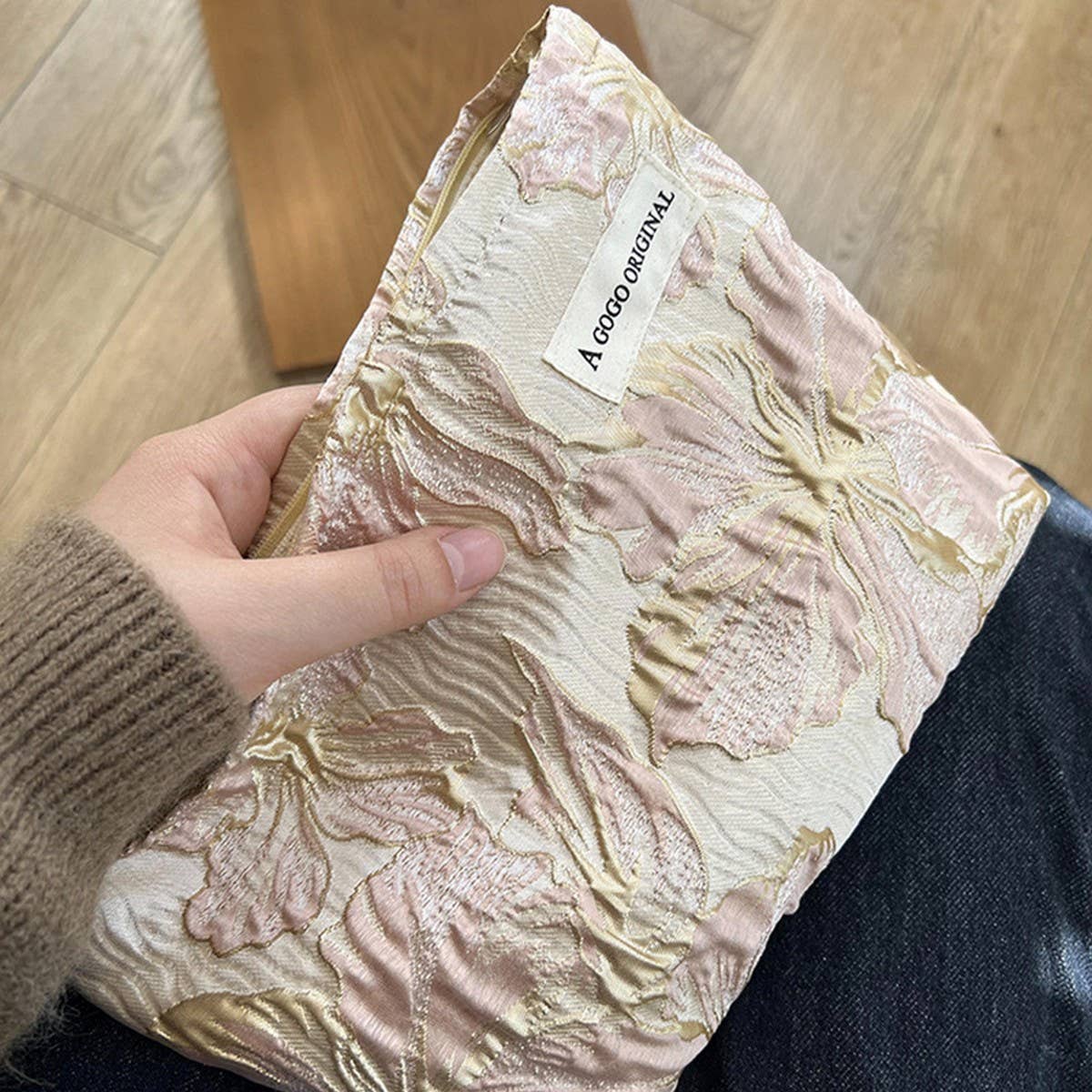 Jacquard Floral Makeup Bag Large Travel Wash Pouch_Cuab00716