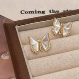 White Mother-Of-Pearl Zirconia Butterfly Earrings