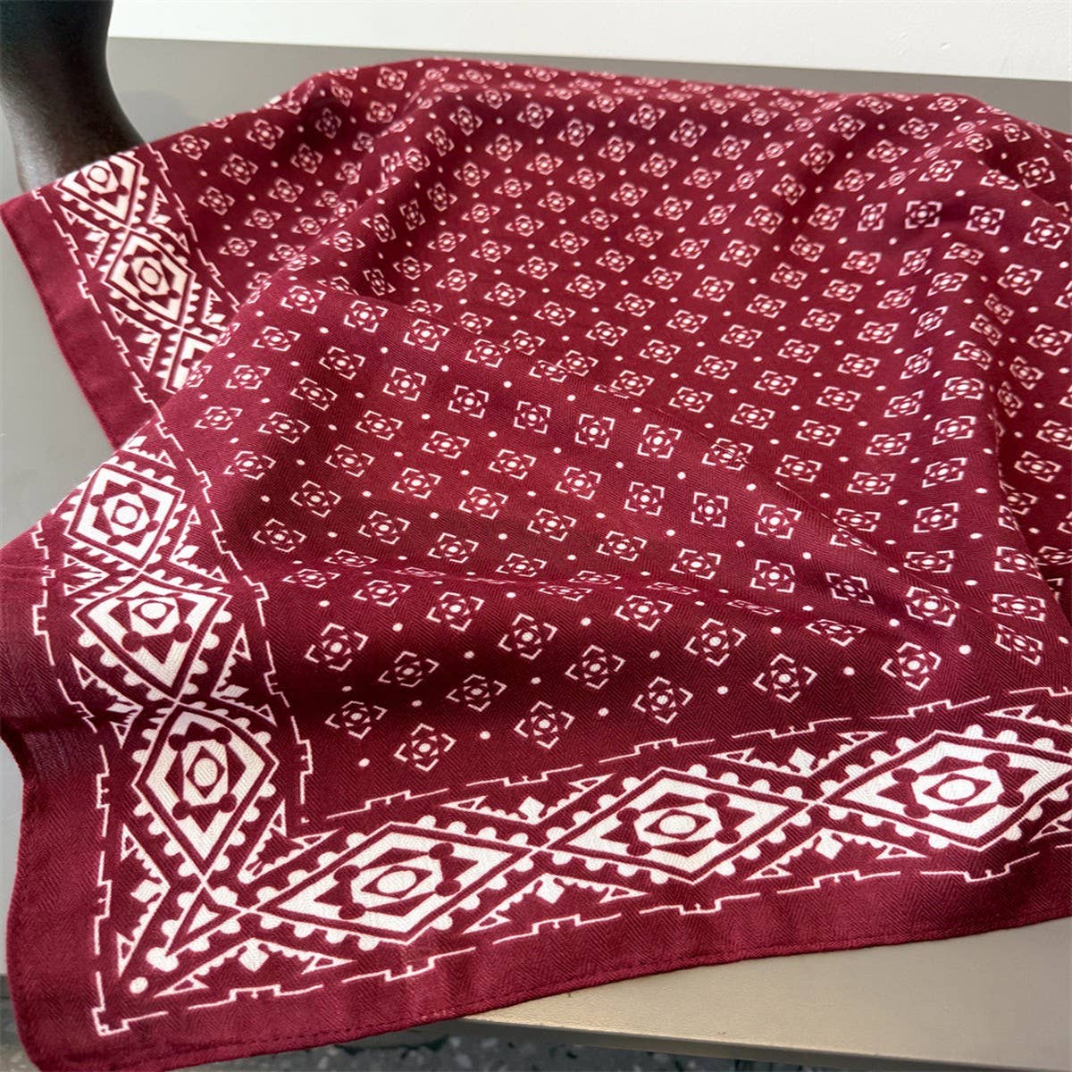 Geometric Herringbone Cotton Linen Square Scarf_Cwasc03433