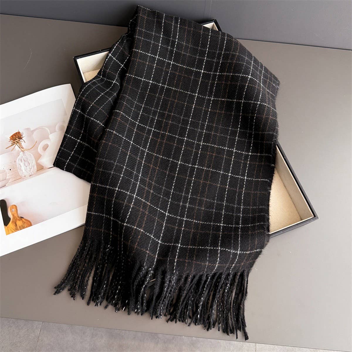 Chic Plaid Tassel Scarf Soft Cashmere Feel Wrap_ Cwasc03271