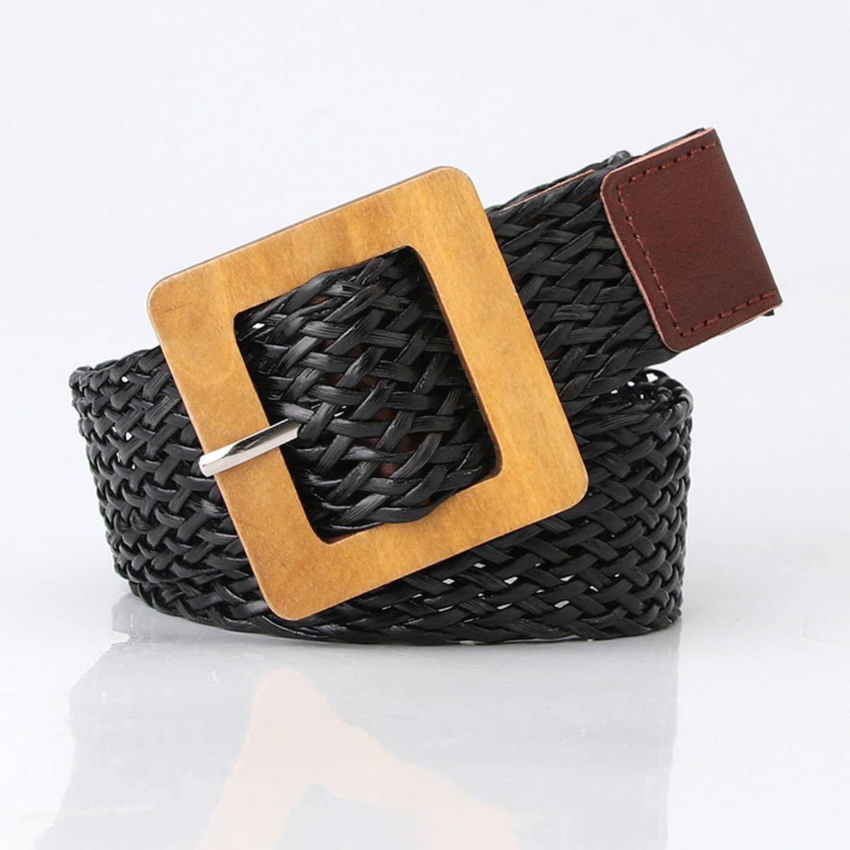 Vintage Woven Belt With Square Wooden Buckle_Cwabe0407
