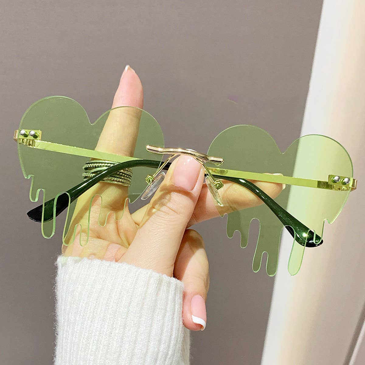 Water Drops Heart Tears Frameless Cut Edge Glasses_Cwasg0350