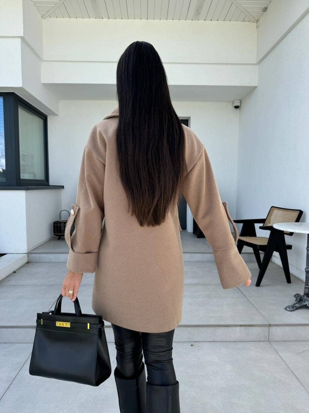 Solid-Color H-Shaped Suit Collar Long Jacket