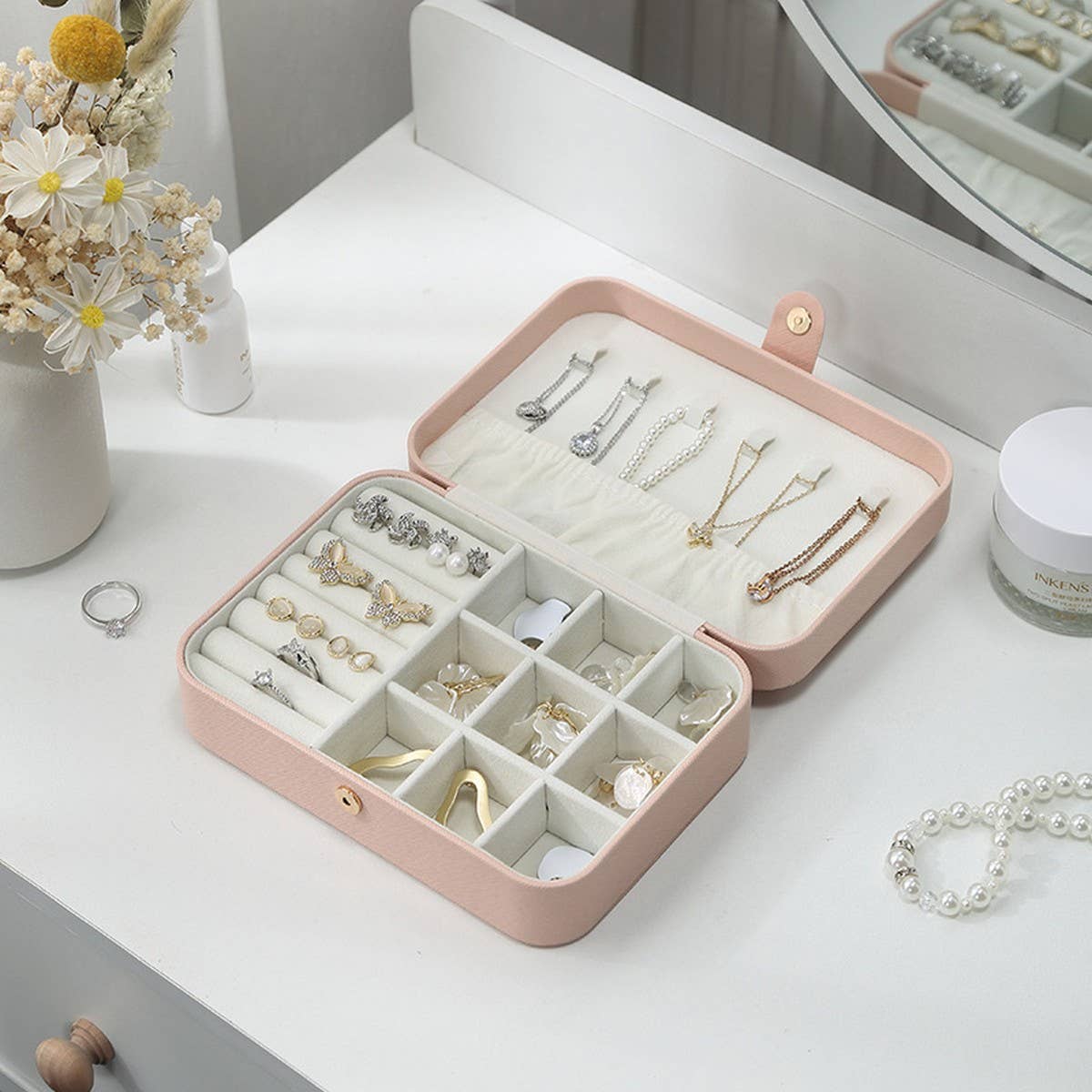 NEW SOLID COLOR DOUBLE LAYER JEWELRY STORAGE BOX_CWAJE1534