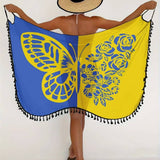 BEACH WRAP SKIRT WITH BUTTERFLY PRINT COLOR BLOCK_CWBLS0463