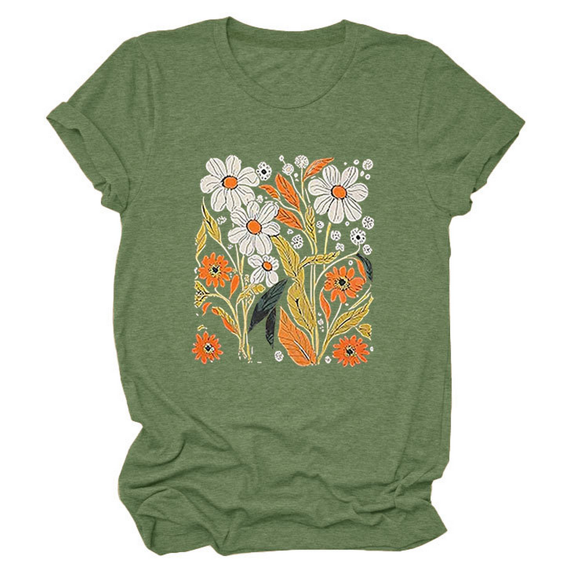 Women Summer Tee ??Flor Casual Round Neck_Cwtts1500