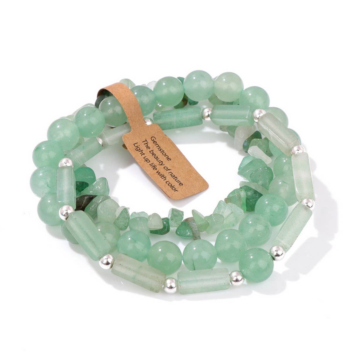 Cwaje3882_Rectangular Stone Beads Three-Piece Bracelet