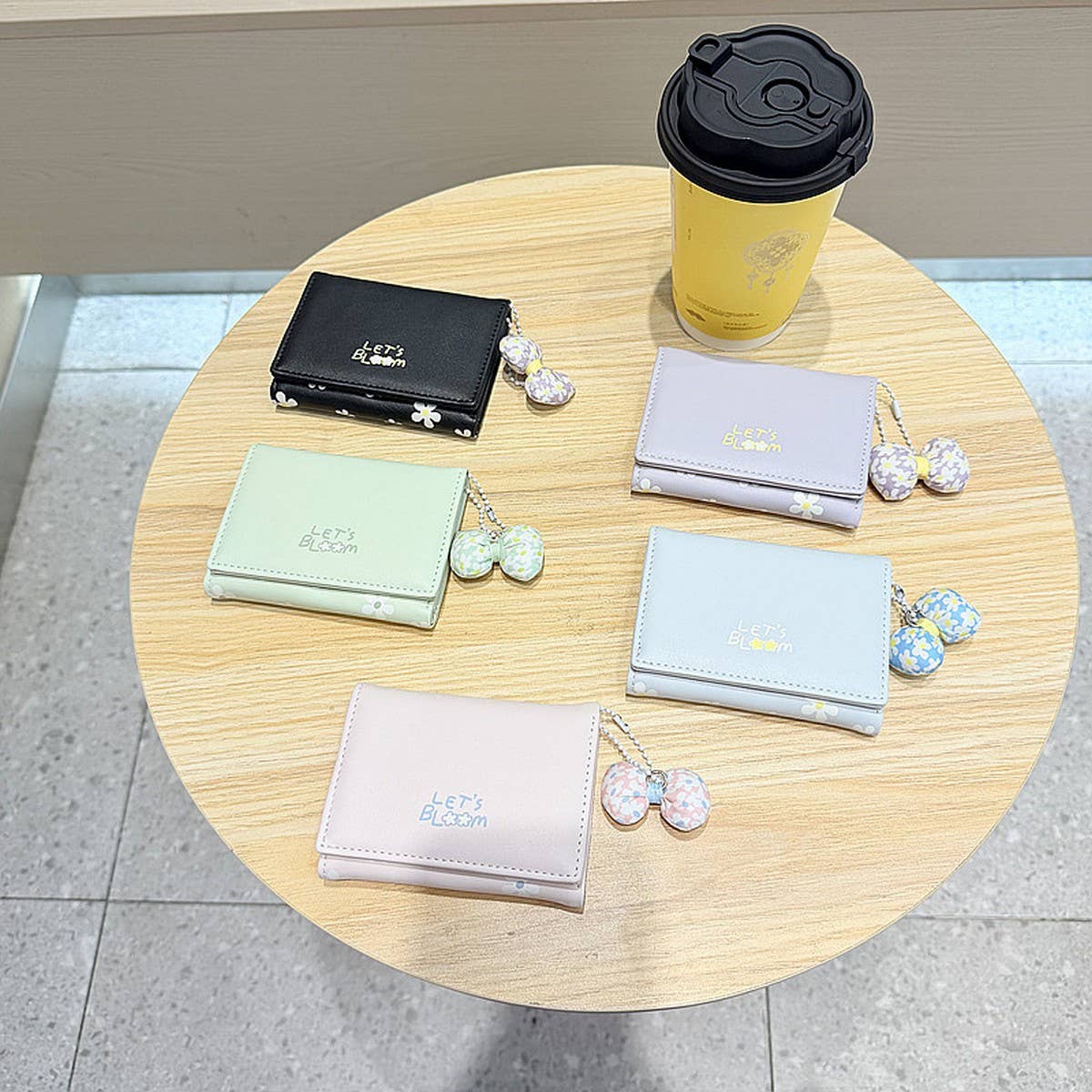 Cute Bow Pendant Floral Mini Trifold Wallet_Cwab06217