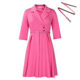 SOLID COLOR SUIT COLLAR HIGH WAIST DRESS_CWDSD6065