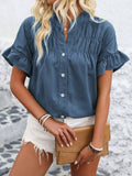 Womens Casual Pleated Button-Down Linen Shirt