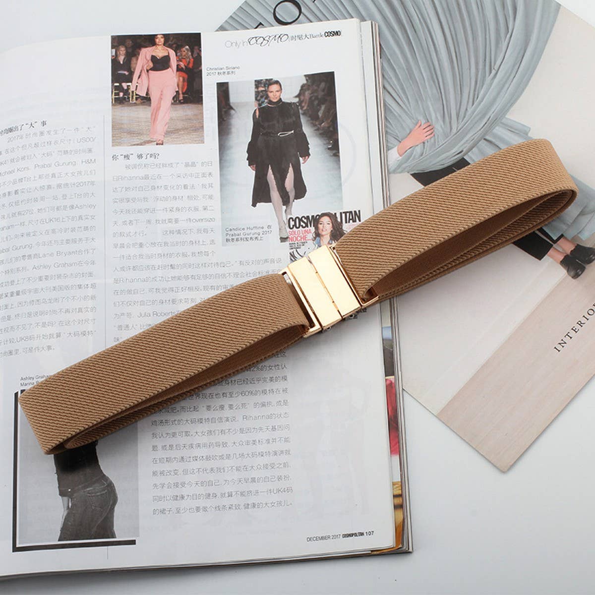 Cwabe0550_Perforation Free Metal Square Buckle Elastic Belt