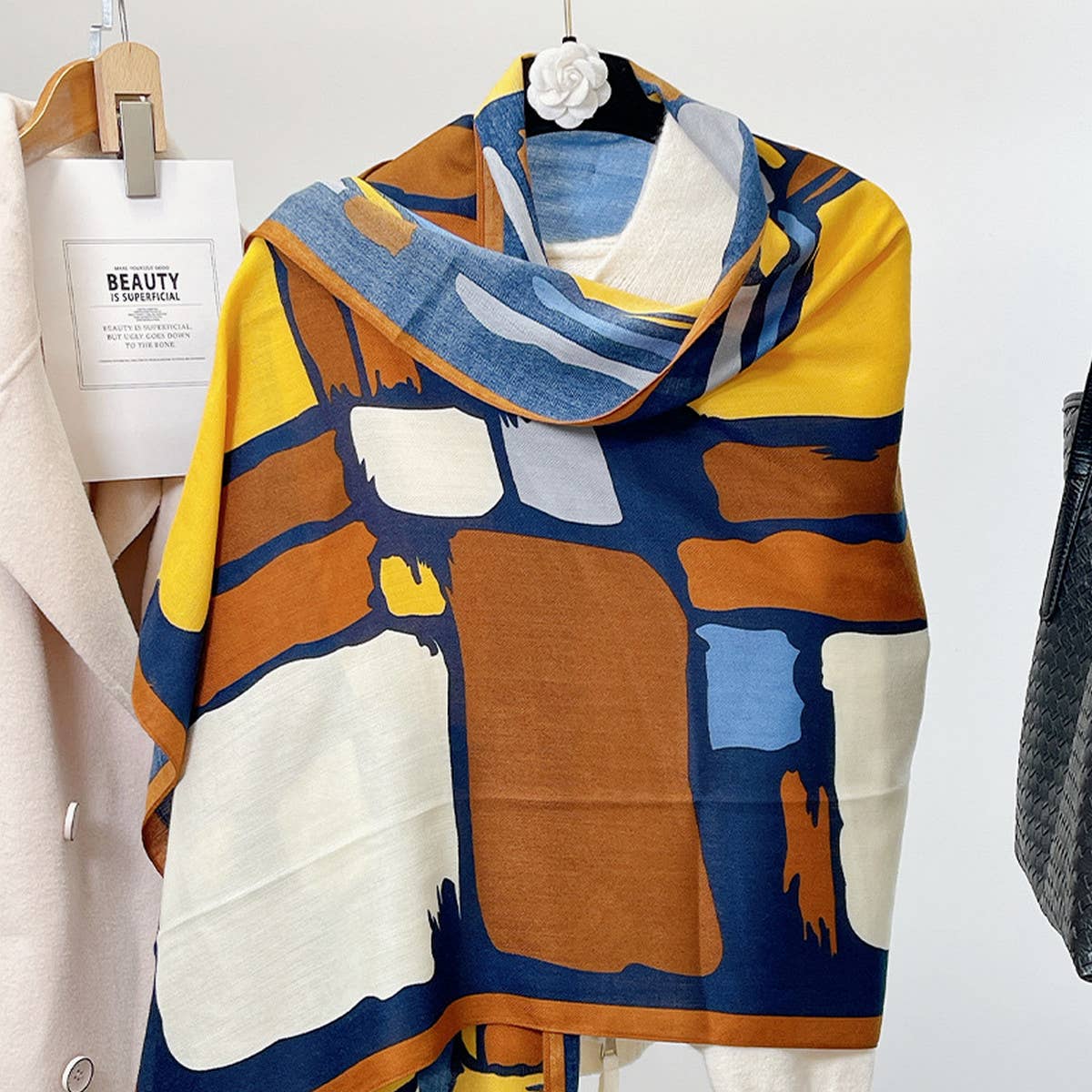 CARTOON COLOR BLOCK SCARF SOFT FAUX WOOL SHAWL_CWASC0897