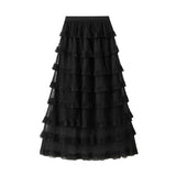 POLKA DOT MESH CAKE SKIRT ONE STEP LONG SKIRT_CWBMS0305