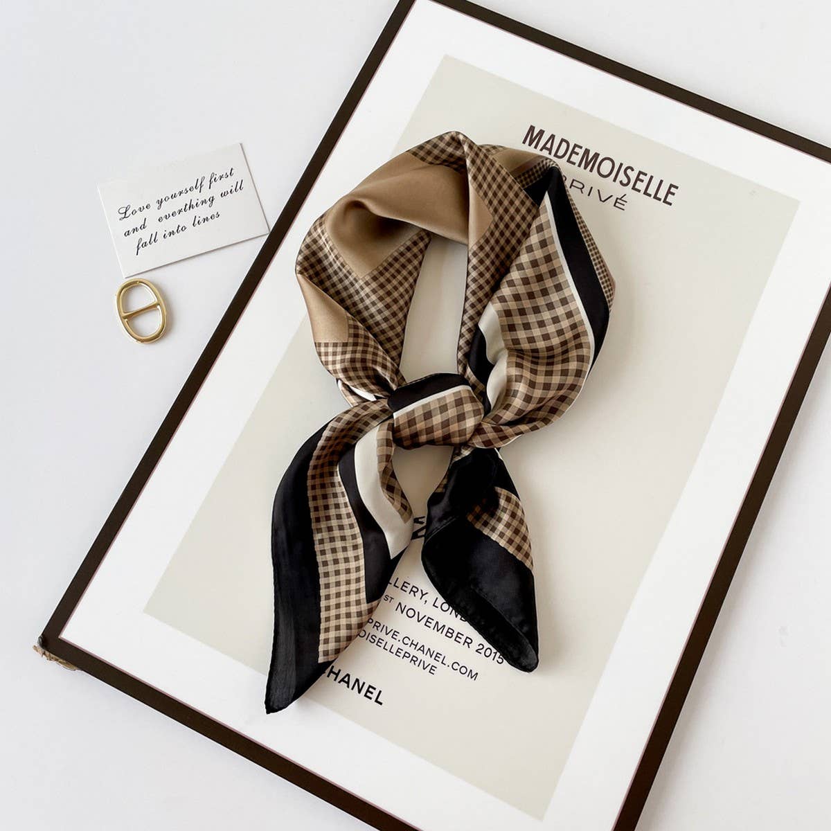 LETTER PRINT SATIN SQUARE SCARF FOR WOMEN_CWASC0810