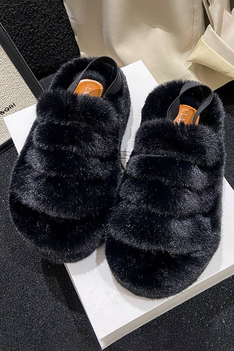 Women Fashion Home Plush Open Toe Slippers